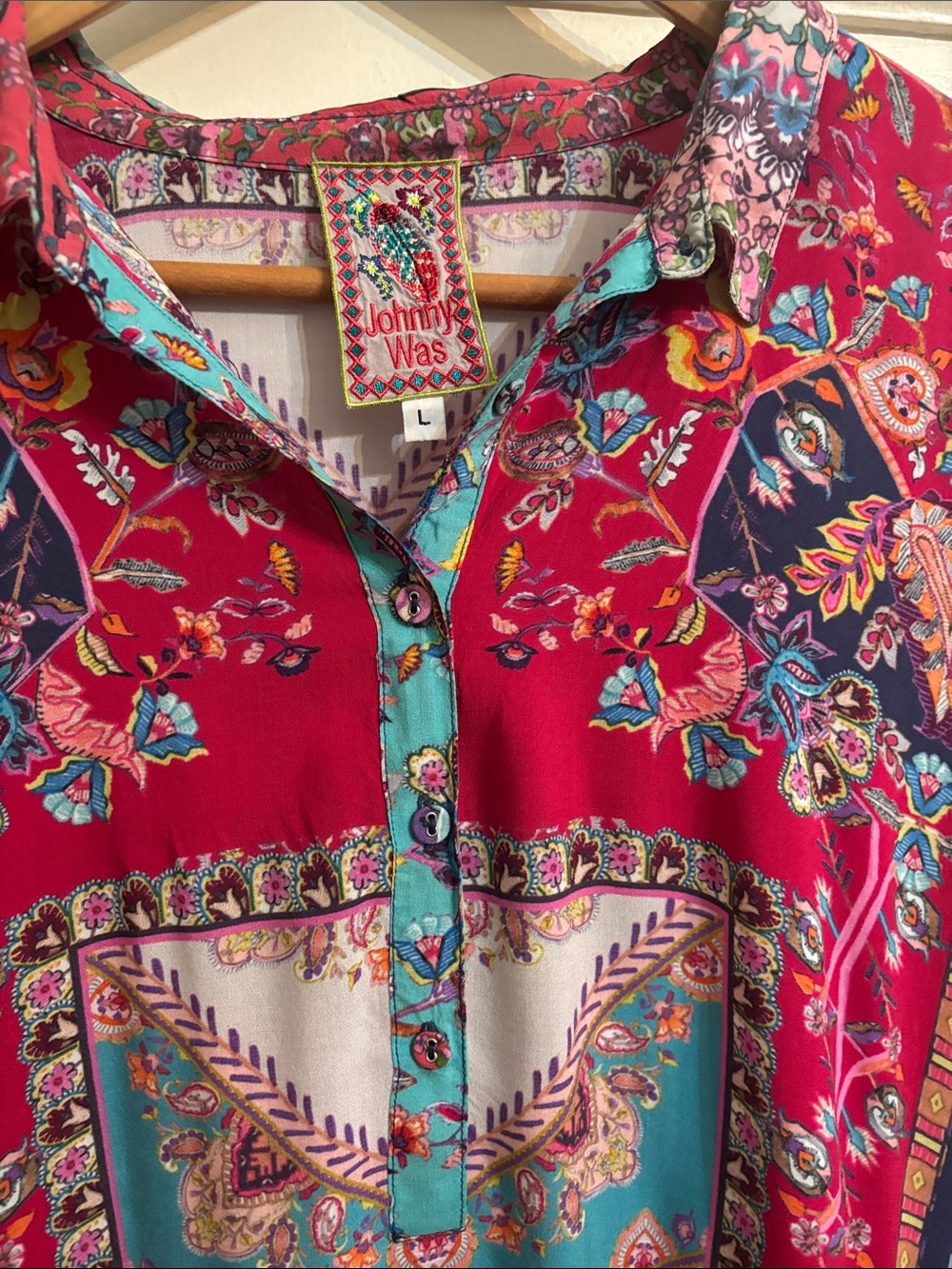 Johnny Was Fuchsia & Teal Paisley Patchwork Tunic - Picture 4 of 5